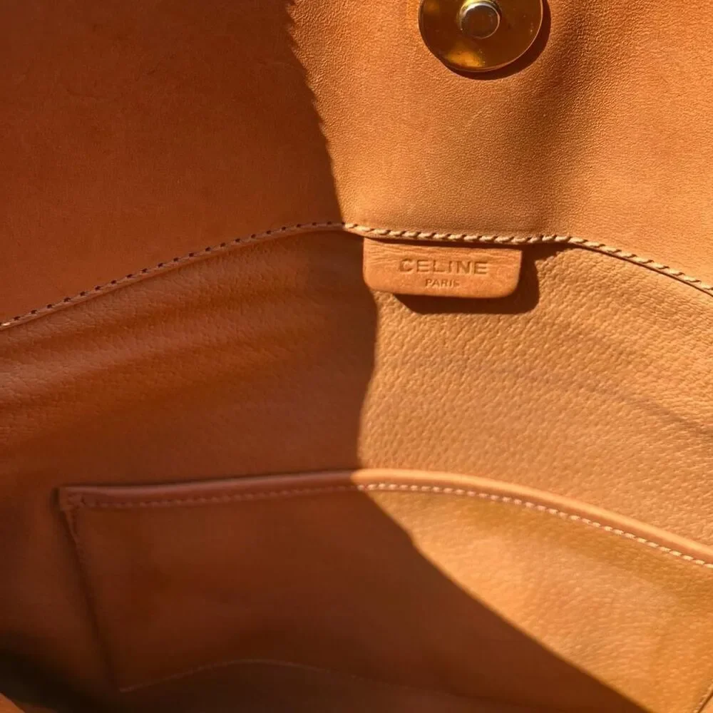 Celine Beige & Brown Logo Canvas Fold-Over Clutch